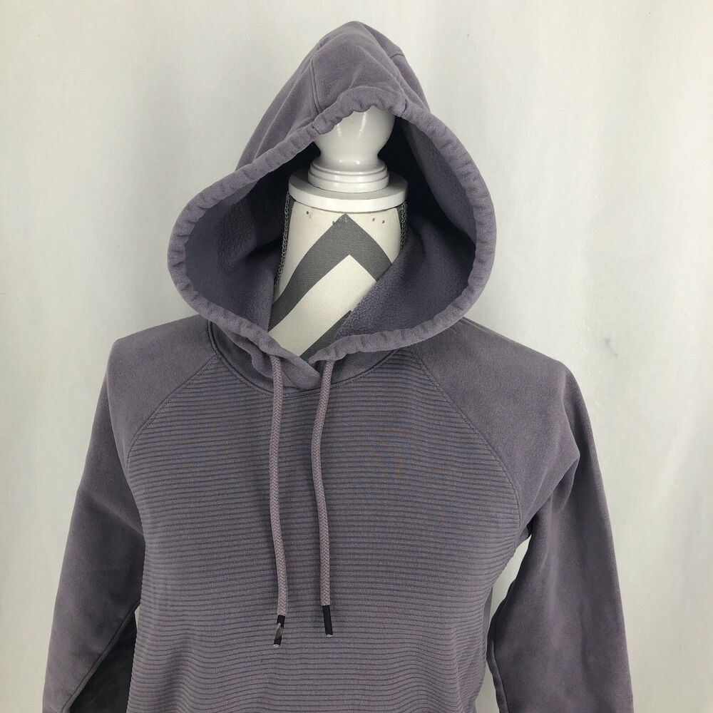 Under Armour Hoodie Microthread Fleece Purple Ribbed Cropped Sweatshirt XS